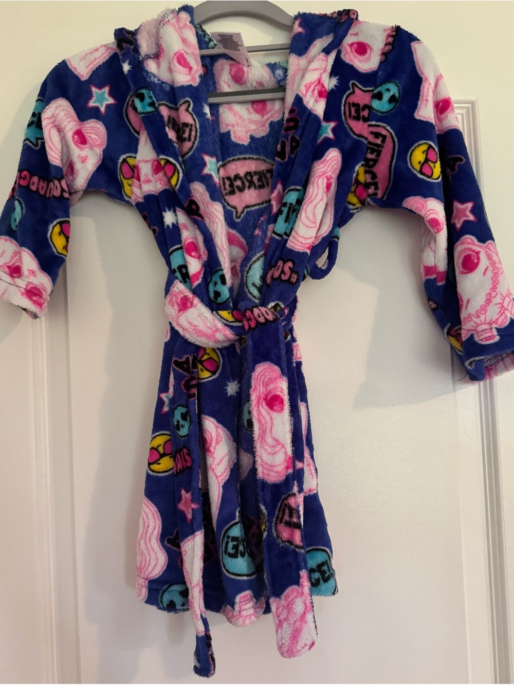 LOL Surprise Girls Plush Robe Size 6 Blue Pink Hooded Belted Fleece